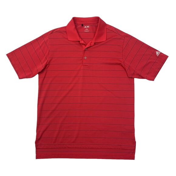 Adidas Polo Shirt Mens M Medium Watermelon Golf Striped Short Sleeve High Low - Picture 1 of 12